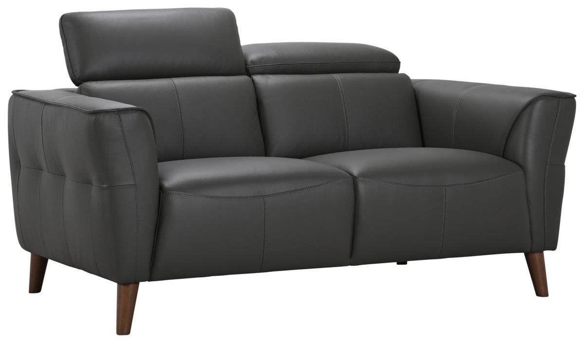 2-SITZER-SOFA Grau Echtleder  - Grau, KONVENTIONELL, Leder/Holz (164/92,5/96,5cm) - MID.YOU