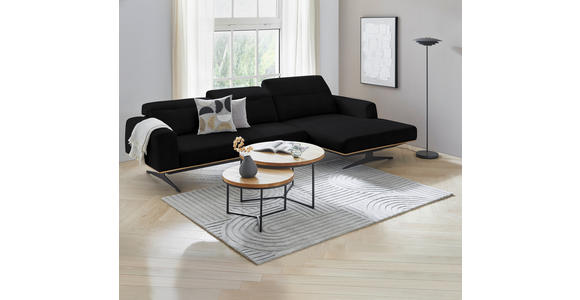 ECKSOFA in Echtleder Schwarz 305/163 cm - Eichefarben/Schwarz, Design, Leder/Holz (305/163cm) - Novel