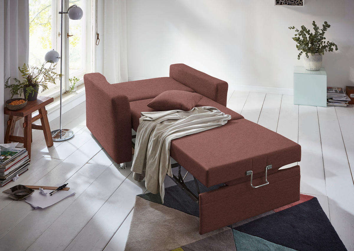 SCHLAFSOFA  in Chenille Weinrot  - Chromfarben/Weinrot, KONVENTIONELL, Textil/Metall (206/90/100cm) - Beldomo Style