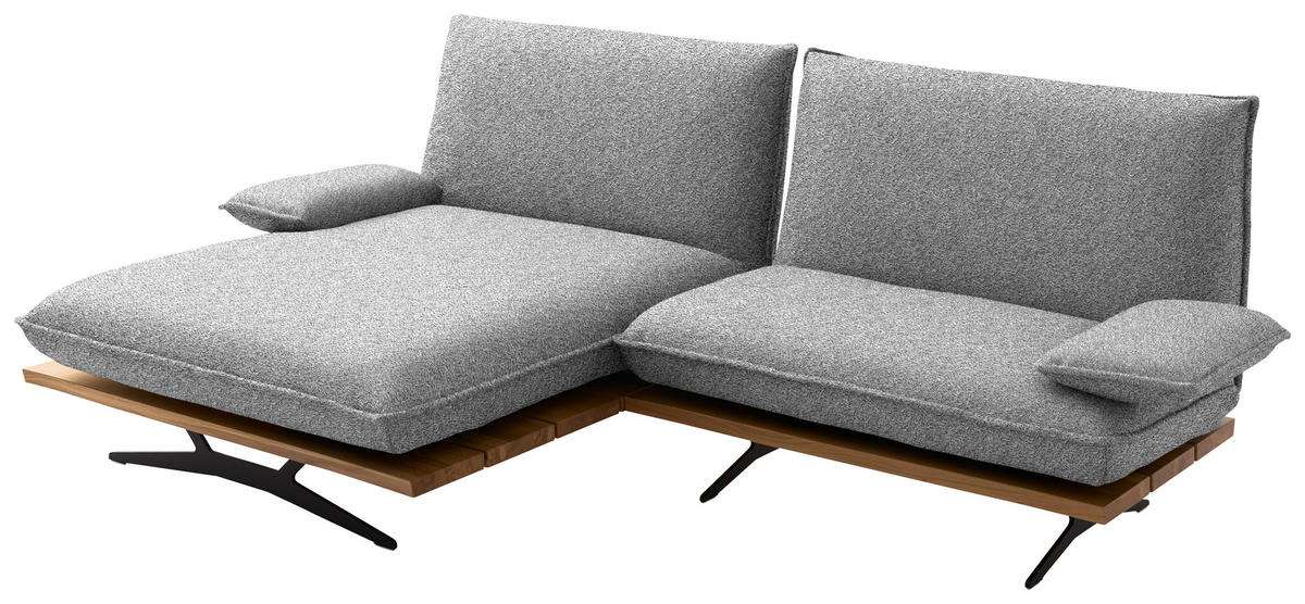 ECKSOFA  in Chenille, Flachgewebe Grau, Wildeiche  161/284 cm  - Wildeiche/Schwarz, Design, Holz/Textil (161/284cm) - Koinor
