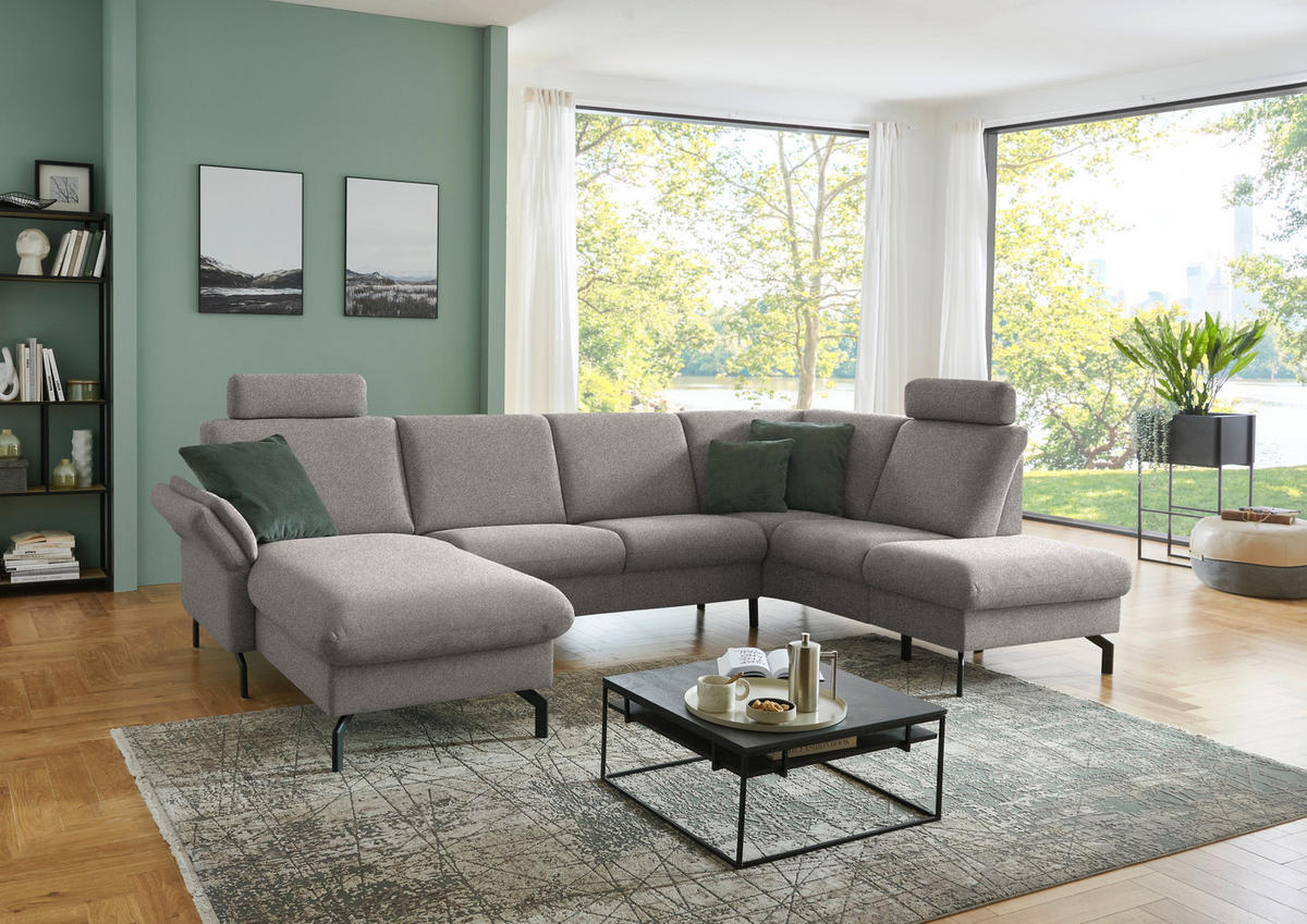 WOHNLANDSCHAFT  in Flachgewebe Graubraun  - Graubraun/Schwarz, KONVENTIONELL, Textil/Metall (170/307/190cm) - Beldomo Comfort