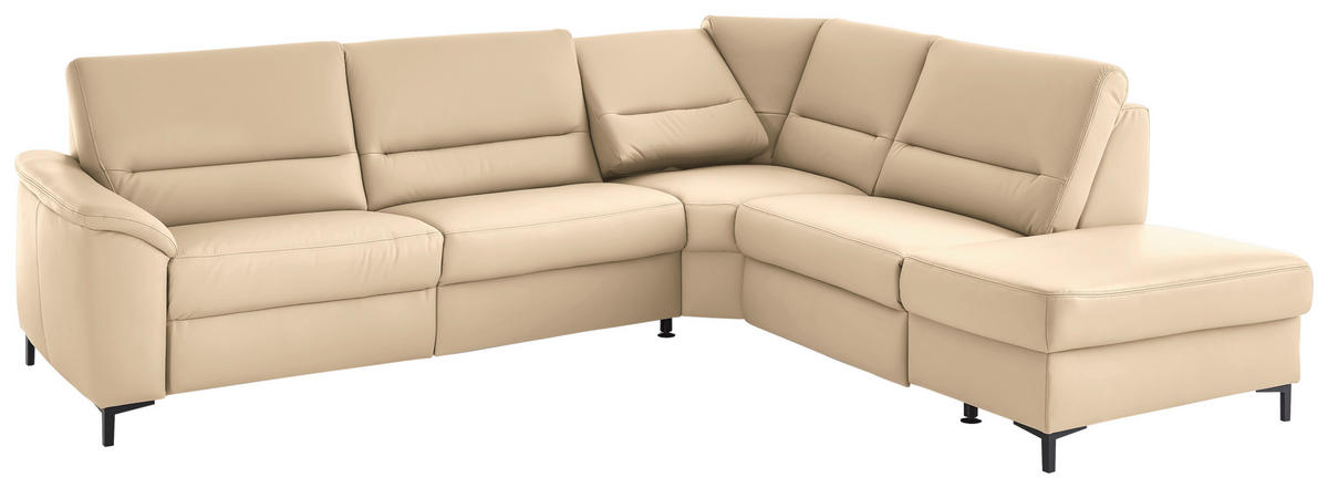 ECKSOFA  in Echtleder Beige  290/249 cm  - Beige/Schwarz, KONVENTIONELL, Leder/Metall (290/249cm) - Beldomo Premium