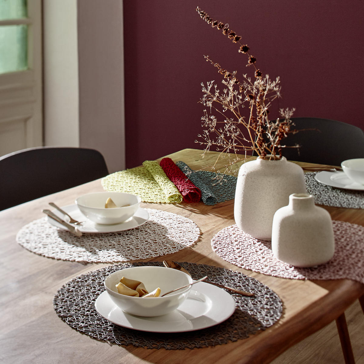 TISCHSET 181 Textil Netz Weiß 40 cm  - Weiß, Basics, Textil (40cm)