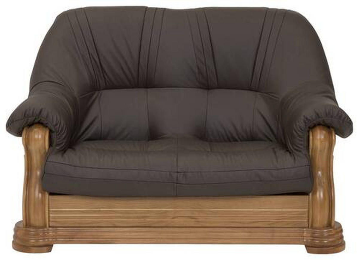 2-SITZER-SOFA in Echtleder Braun  - Eichefarben/Braun, Konventionell, Leder/Holz (144/95/94cm) - Max Winzer
