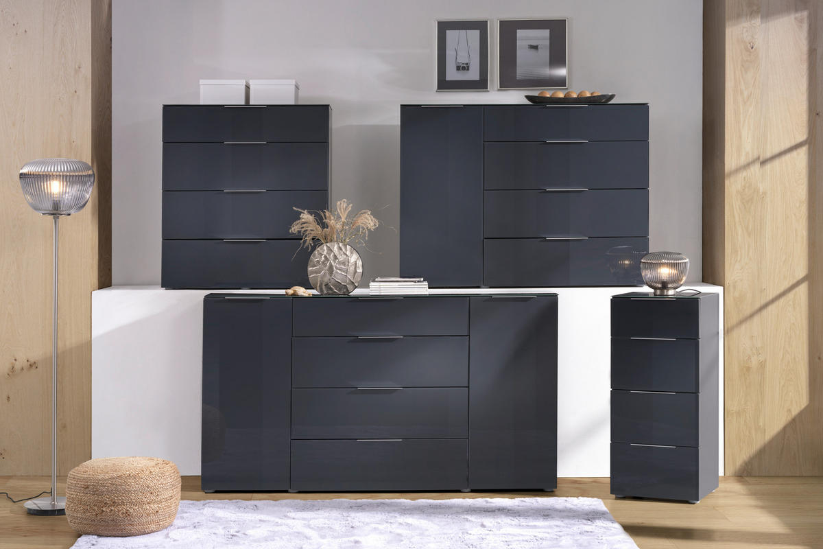 KOMMODE  in 45/101/40,5 cm  - Anthrazit/Alufarben, Design, Glas/Holzwerkstoff (45/101/40,5cm) - Voleo