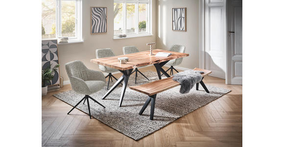 ARMLEHNSTUHL  Sitzfläche 360° drehbar, automatische Rückholfunktion Leinenoptik  - Beige/Schwarz, Design, Textil/Metall (64/84/61cm) - Novel