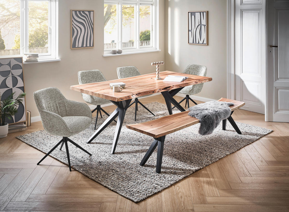 ARMLEHNSTUHL  Sitzfläche 360° drehbar, automatische Rückholfunktion Leinenoptik  - Beige/Schwarz, Design, Textil/Metall (64/84/61cm) - Novel