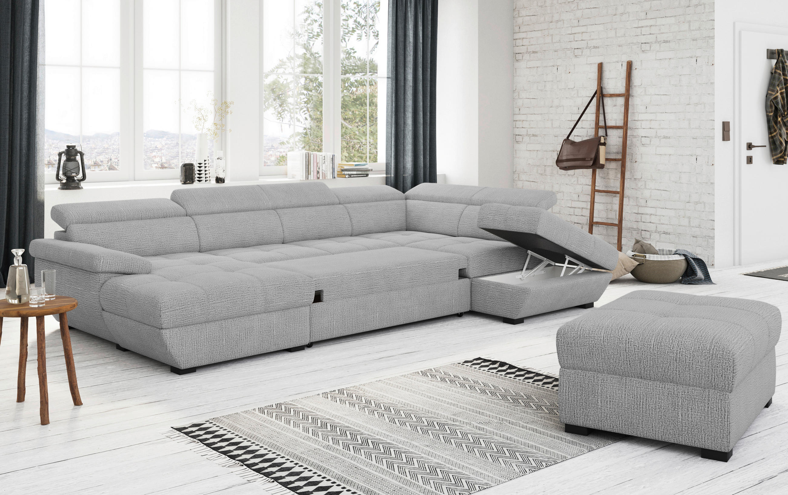 SEDACÍ SOUPRAVA, textil, šedá - šedá/černá, Moderní, textil/plast (170/332/224cm) - Welnova