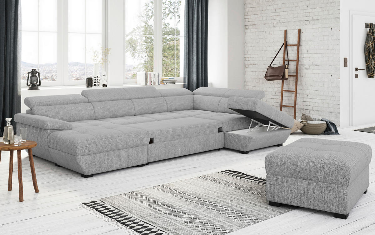 WOHNLANDSCHAFT Grau  - Schwarz/Grau, Konventionell, Kunststoff/Textil (170/332/224cm) - Livetastic