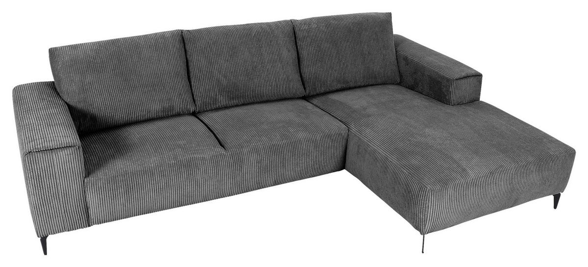 ECKSOFA in Cord Dunkelgrau  - Dunkelgrau/Schwarz, Konventionell, Textil/Metall (285/170cm) - Carryhome
