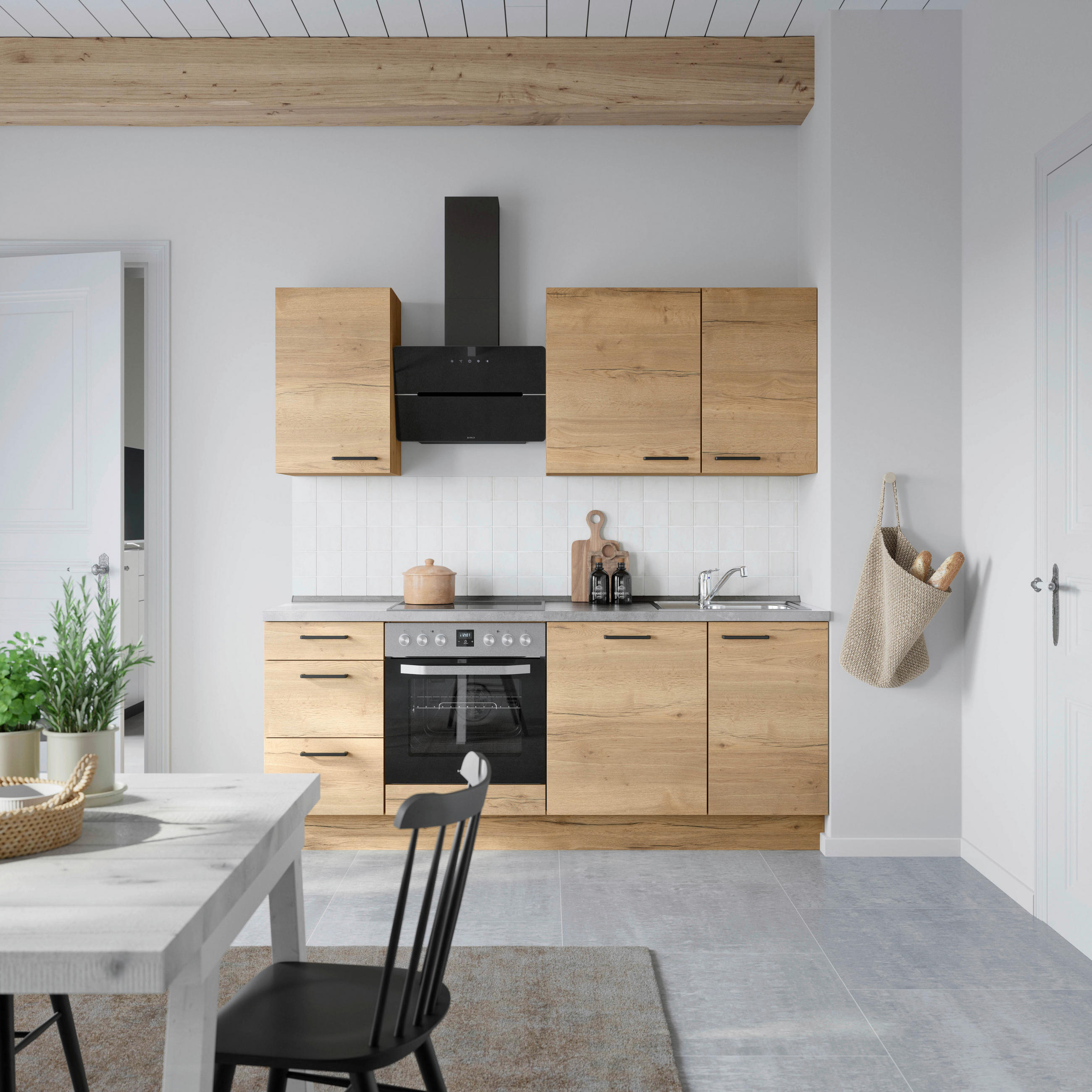 KÜCHENLEERBLOCK 210 cm   in Eichefarben, Schieferfarben  - Schieferfarben/Eichefarben, MODERN, Holzwerkstoff/Metall (210cm) - Nobilia