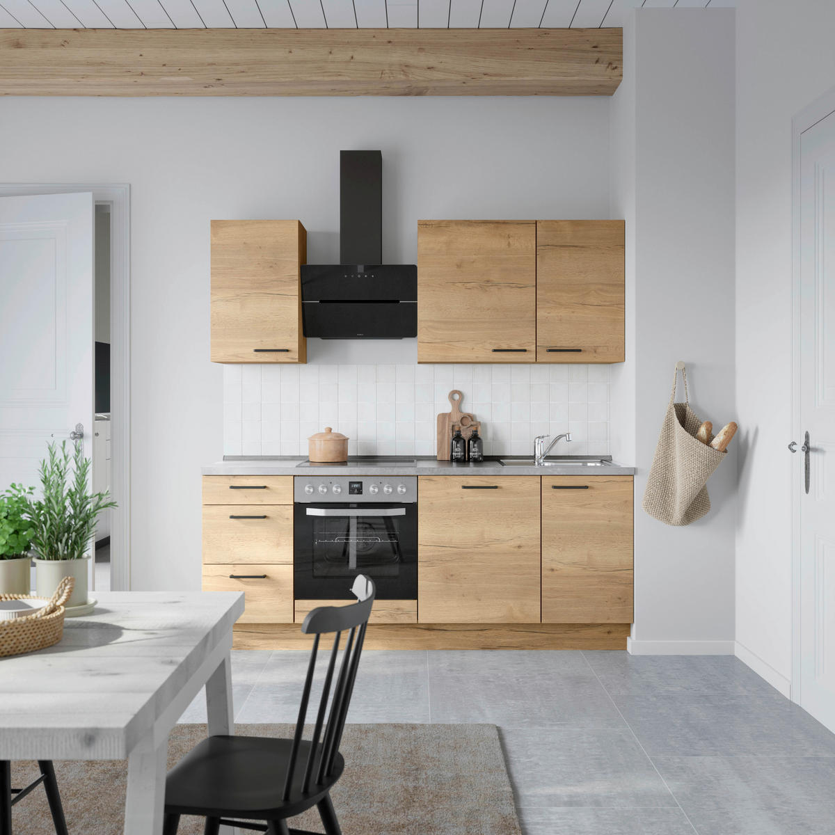 KÜCHENLEERBLOCK 210 cm   in Eichefarben, Schieferfarben  - Schieferfarben/Eichefarben, MODERN, Holzwerkstoff/Metall (210cm) - Nobilia