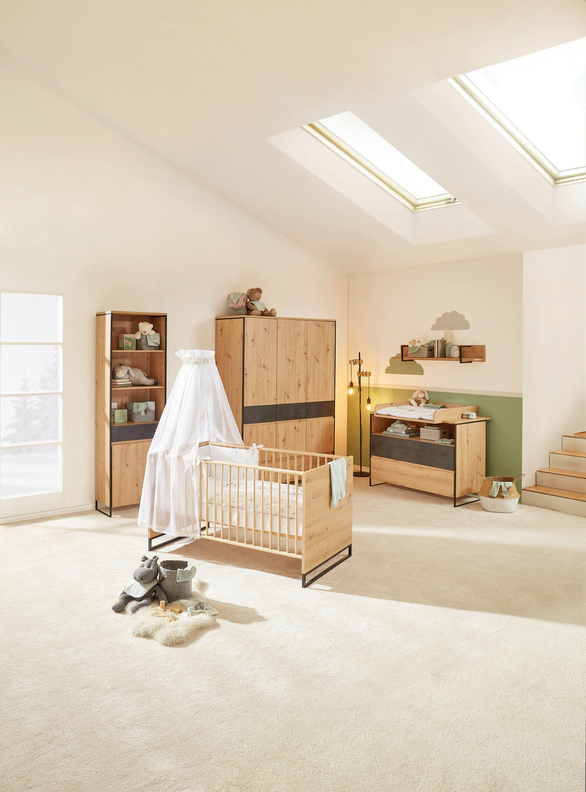 GITTERBETT Yunai 144,6/78/83,5 cm  - Eichefarben/Anthrazit, Trend, Holzwerkstoff/Metall (144,6/78/83,5cm) - My Baby Lou