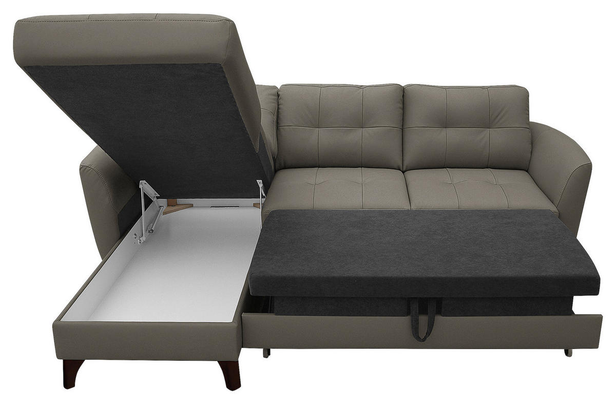 ECKSOFA in Lederlook Echtleder Schlammfarben  - Schlammfarben/Buchefarben, Design, Leder/Holz (238/168cm) - Livetastic