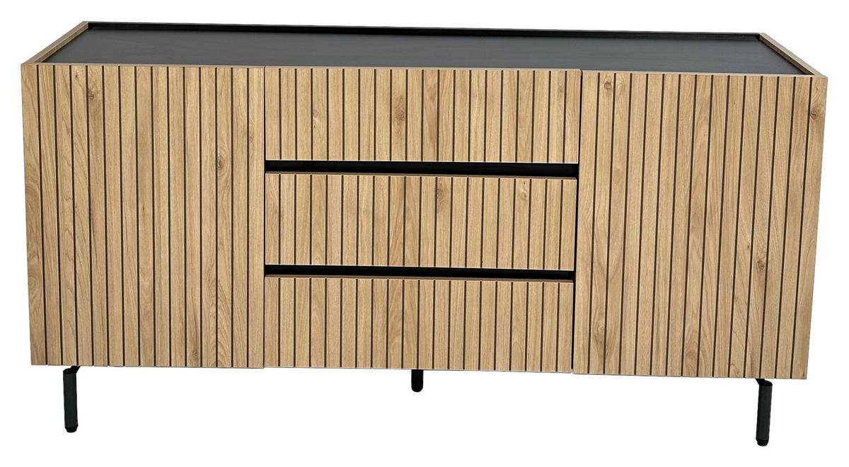 SIDEBOARD LINO  in 150/75/40 cm  - Eichefarben/Schwarz, Design, Holzwerkstoff/Metall (150/75/40cm) - Xora