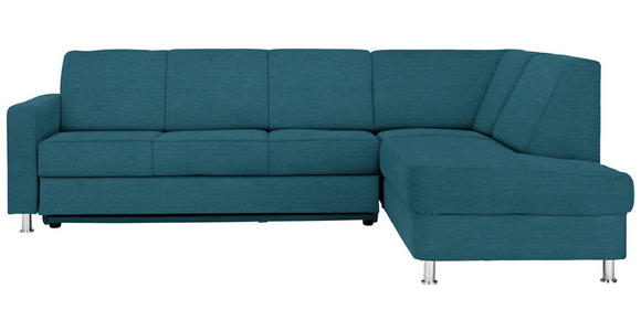 ECKSOFA in Flachgewebe Blau  - Chromfarben/Blau, Design, Textil/Metall (256/198cm) - Xora