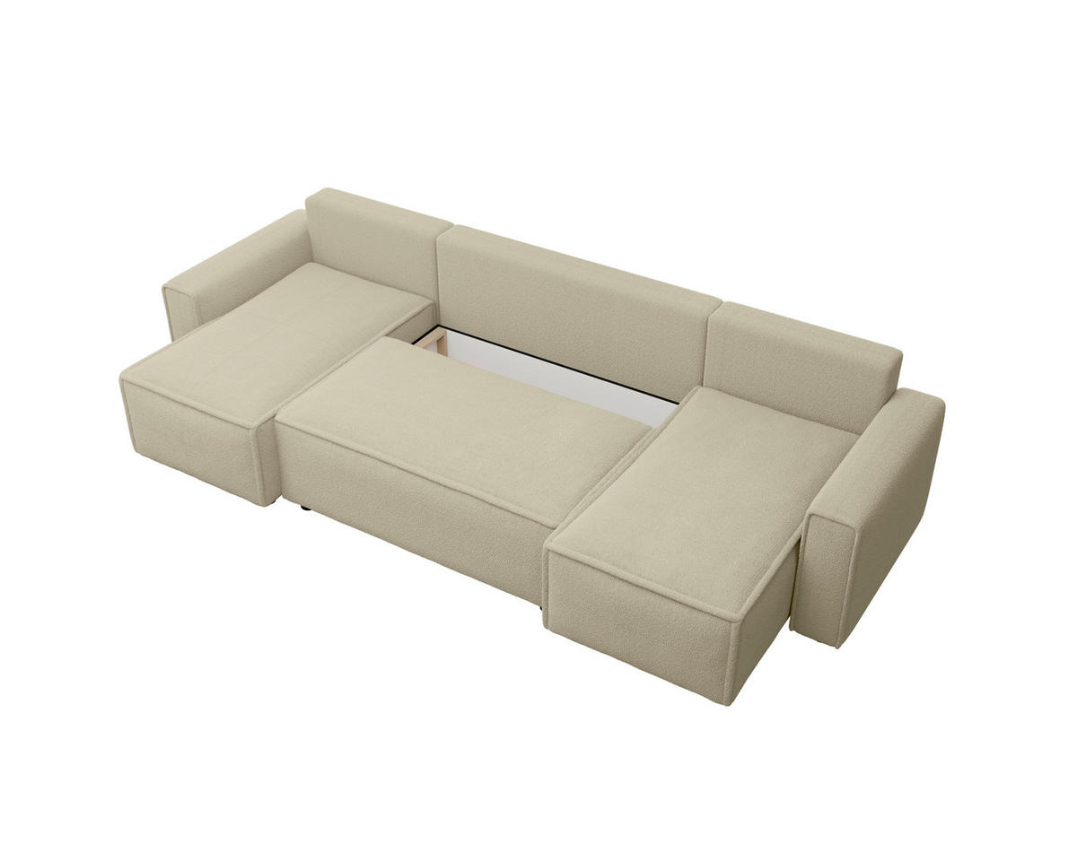 WOHNLANDSCHAFT Beige Bouclé  - Beige/Schwarz, MODERN, Kunststoff/Textil (140/305/140cm) - Carryhome