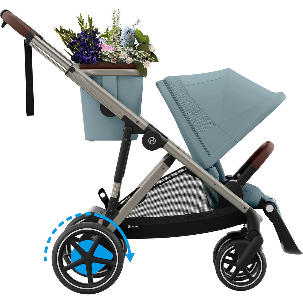 Thumbnail - cybex Gold Kinderwagen E-Gazelle S, Hellblau, Metall, Kunststoff, 66x100x94.5 cm, Feststellbremse, Federung, kugelgelage...