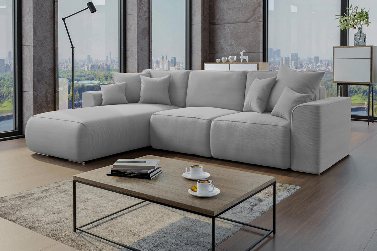 ECKSOFA in Cord Grau  - Chromfarben/Grau, Konventionell, Kunststoff/Textil (195/293cm) - MID.YOU
