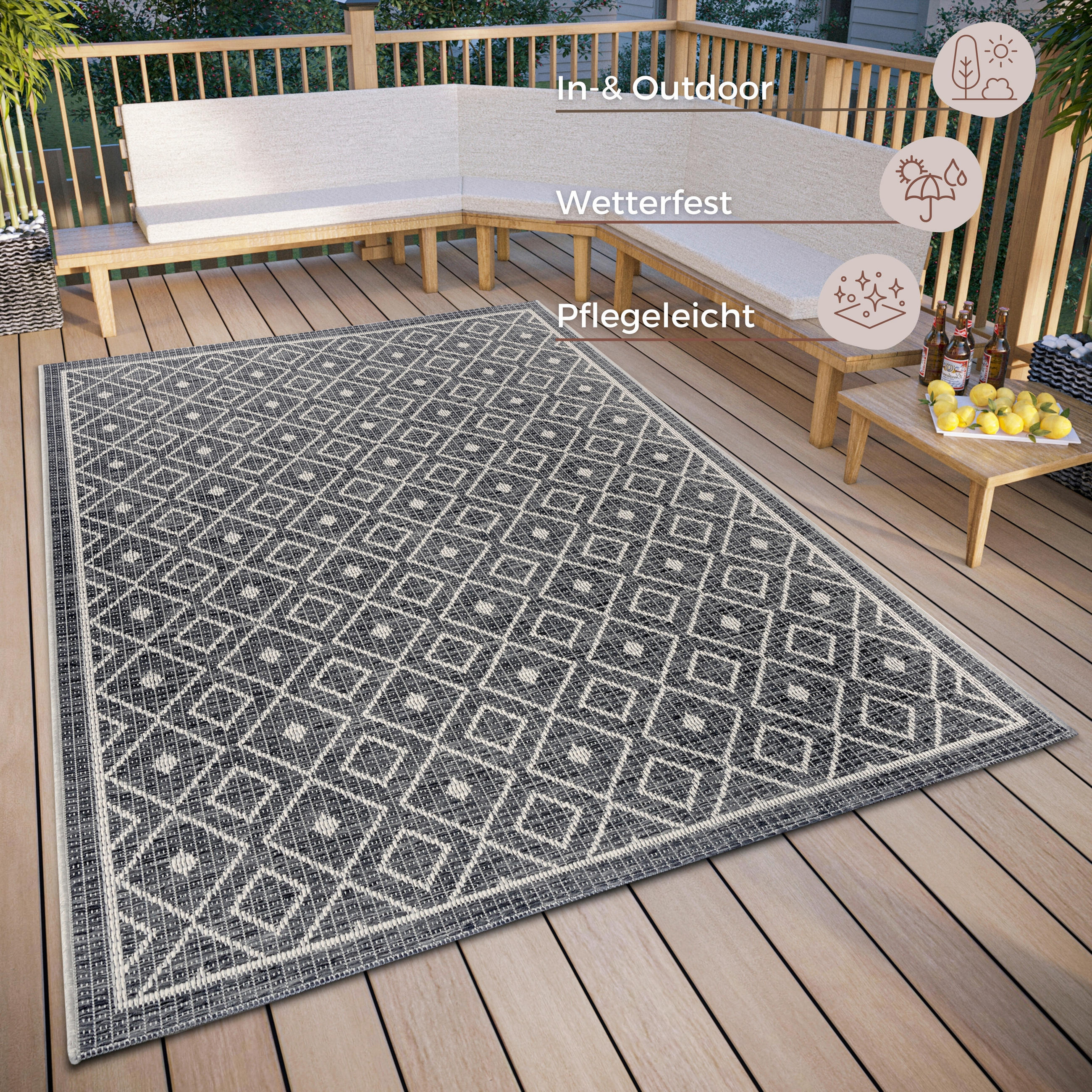 OUTDOORTEPPICH 63/120 cm Clyde Grau, Beige  - Beige/Grau, Design, Kunststoff (63/120cm)