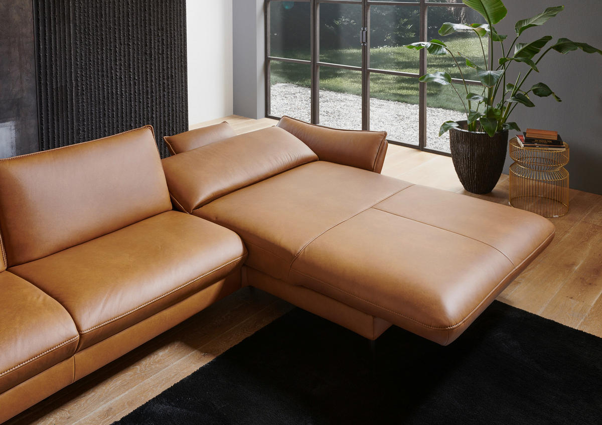 ECKSOFA in Echtleder Braun  - Schwarz/Braun, Design, Leder/Metall (334/172cm) - Valdera