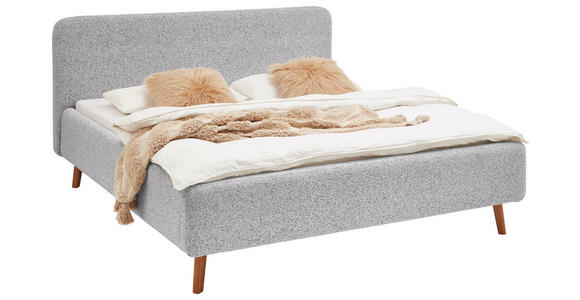 POLSTERBETT gepolstertes Kopfteil Hellgrau 140/200 cm  - Eichefarben/Hellgrau, Design, Holz/Textil (140/200cm) - Xora