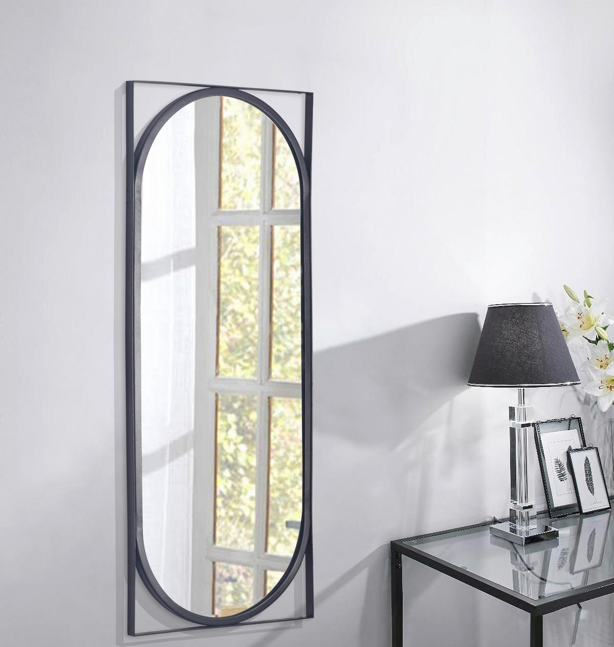 STENSKO OGLEDALO, 37/91/2,5 cm steklo  - črna, Design, kovina/steklo (37/91/2,5cm) - MID.YOU