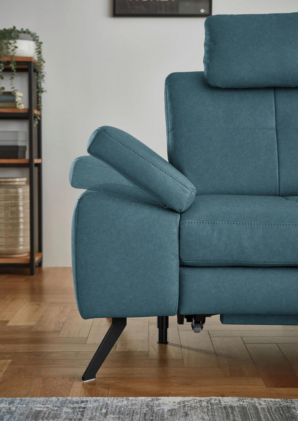 ECKSOFA in Lederlook, Mikrofaser Blau  261/194 cm  - Blau/Schwarz, Design, Textil/Metall (261/194cm) - Beldomo System