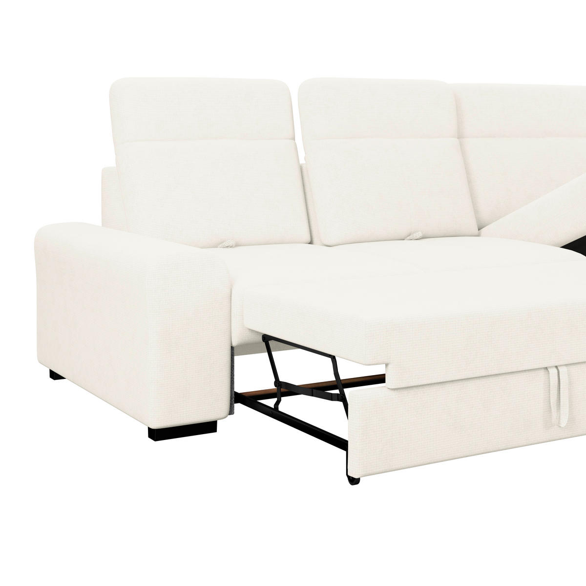 ECKSOFA Elfenbein Chenille Rücken echt, Kopfteilverstellung  - Elfenbein/Schwarz, KONVENTIONELL, Holz/Textil (286/203cm) - MID.YOU