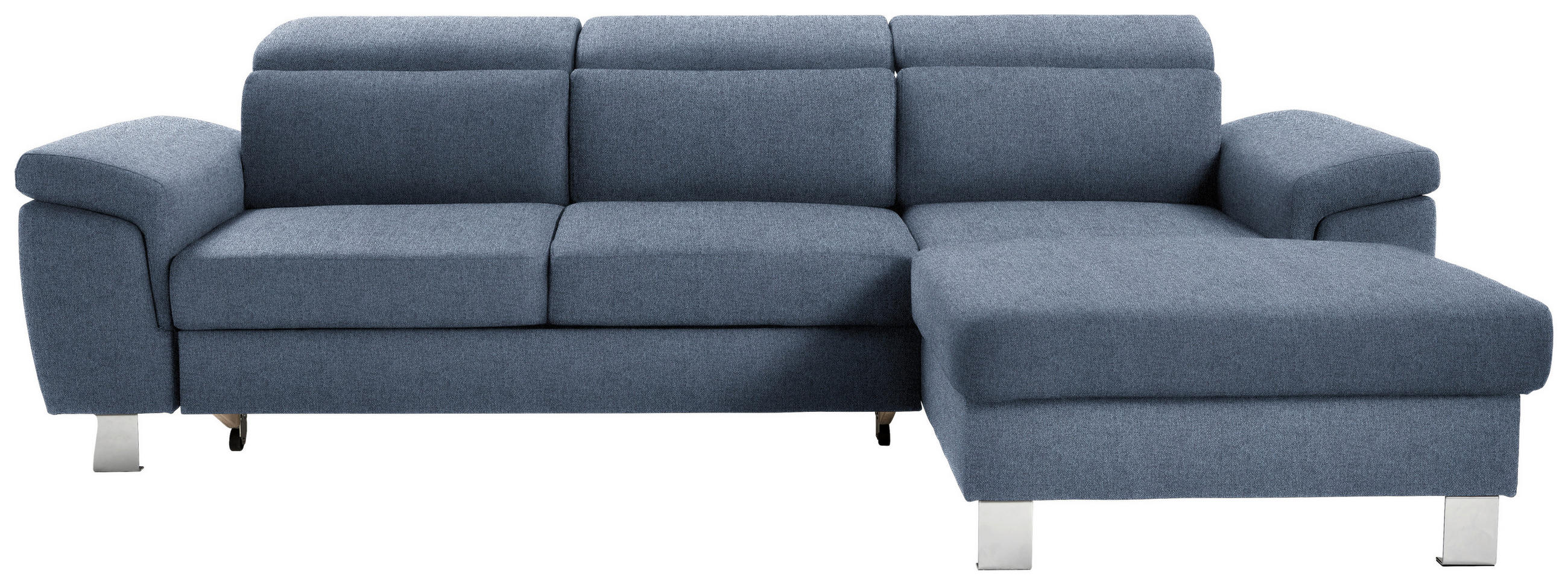 ECKSOFA inkl. Funktionen Webstoff Kopfteilverstellung, Rücken echt, Schlaffunktion, Bettkasten  - Blau/Silberfarben, Design, Textil/Metall (250/167cm) - Xora