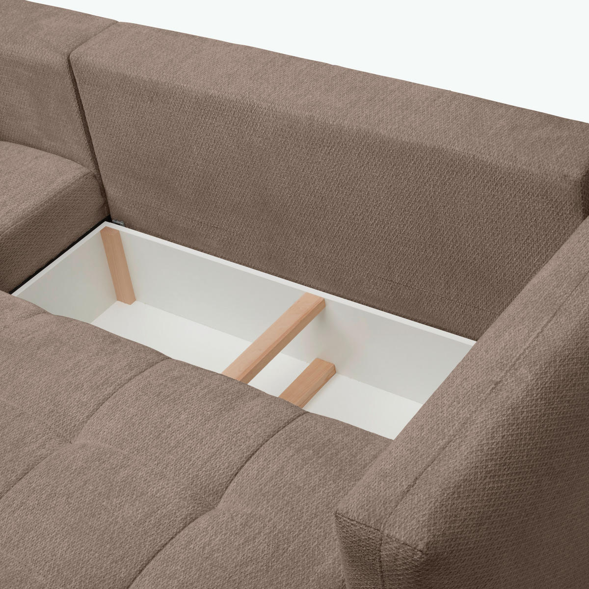 ECKSOFA in Chenille Hellbraun  - Hellbraun/Schwarz, Modern, Kunststoff/Textil (172/276cm) - Hom`in