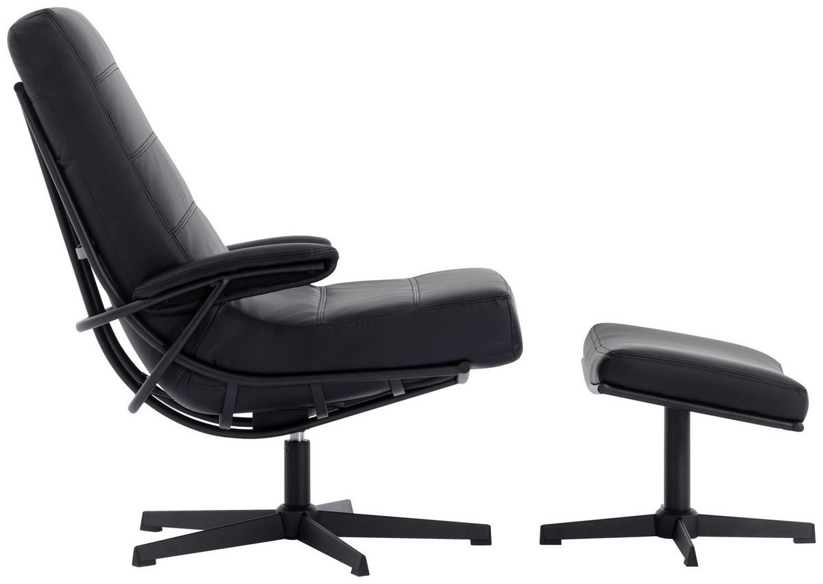 RELAXSESSELSET Lederlook    - Schwarz, Design, Textil/Metall (68/101/85cm) - Livetastic
