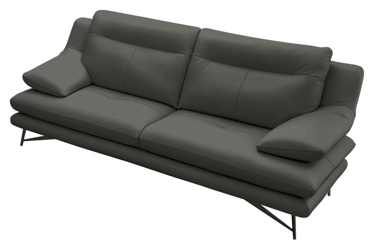 3-SITZER-SOFA in Leder Grau  - Grau, Design, Leder/Metall (215/90/109cm)