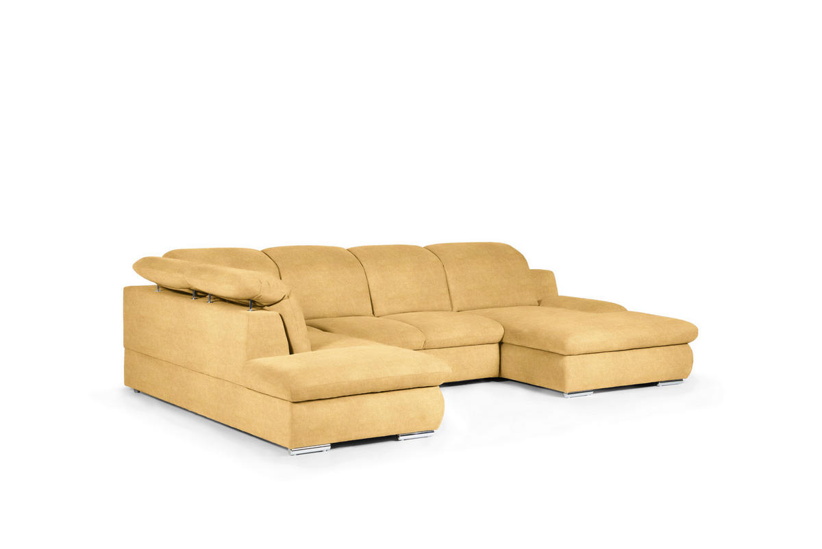WOHNLANDSCHAFT in Chenille Gelb  - Chromfarben/Gelb, Design, Textil/Metall (212/353/165cm) - Livetastic