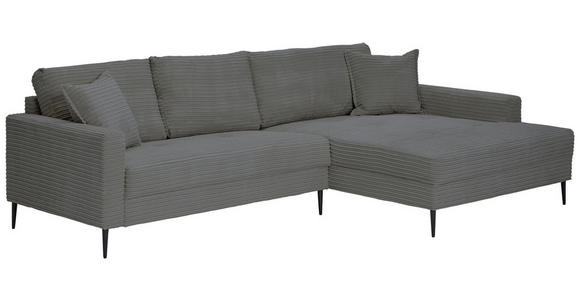 ECKSOFA Grau Cord - Schwarz/Grau, KONVENTIONELL, Textil/Metall (276/173cm) - Carryhome