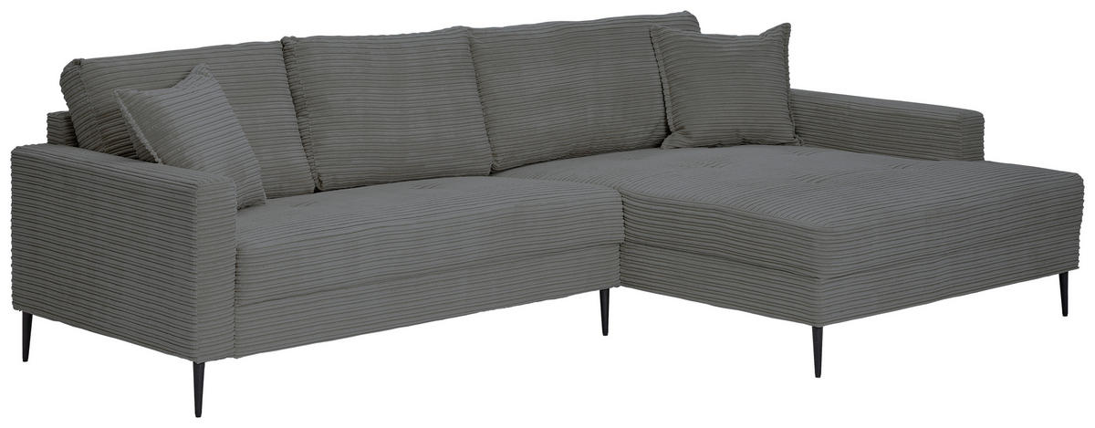 ECKSOFA in Cord Grau  276/173 cm  - Schwarz/Grau, KONVENTIONELL, Textil/Metall (276/173cm) - Carryhome