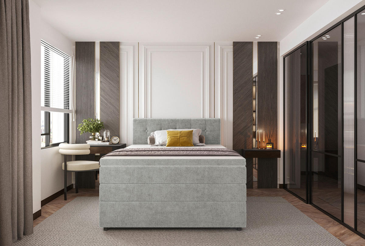 BOXSPRINGBETT 120/200 cm  in Hellgrau  - Hellgrau/Schwarz, KONVENTIONELL, Kunststoff/Textil (120/200cm) - Carryhome