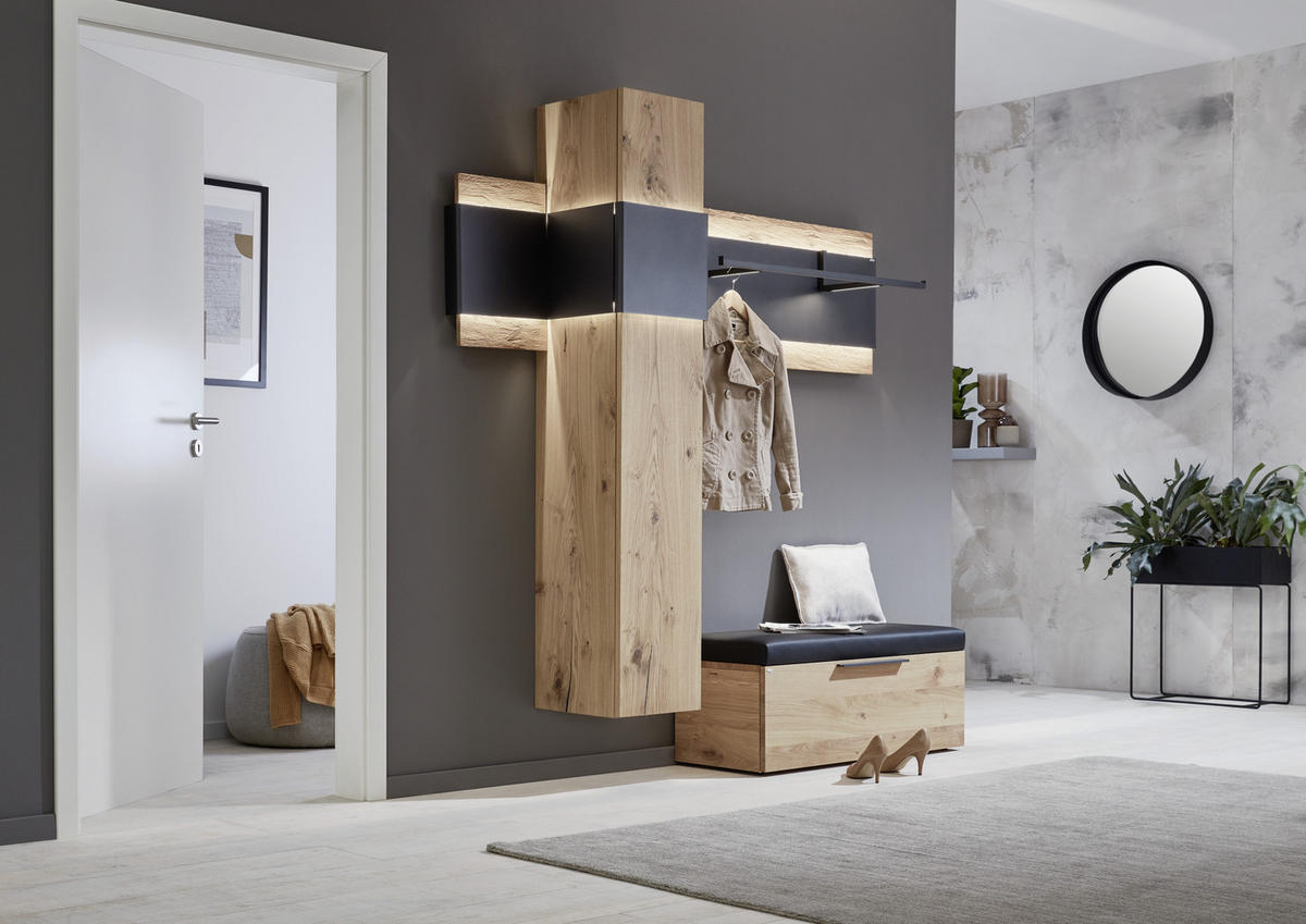 GARDEROBE 2-teilig  in 178/176/39 cm  - Eichefarben/Anthrazit, Natur, Holz/Metall (178/176/39cm) - Voglauer
