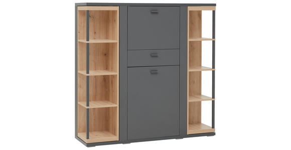 HIGHBOARD Grau, Eiche Artisan  135,7/135/40,4 cm  - Schwarz/Eiche Artisan, KONVENTIONELL, Holzwerkstoff/Metall (135,7/135/40,4cm) - Hom`in