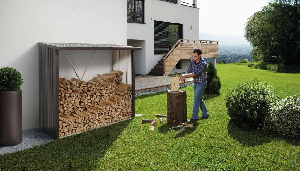 KAMINHOLZREGAL - Grau, Design, Metall (229/199/102cm) - Biohort