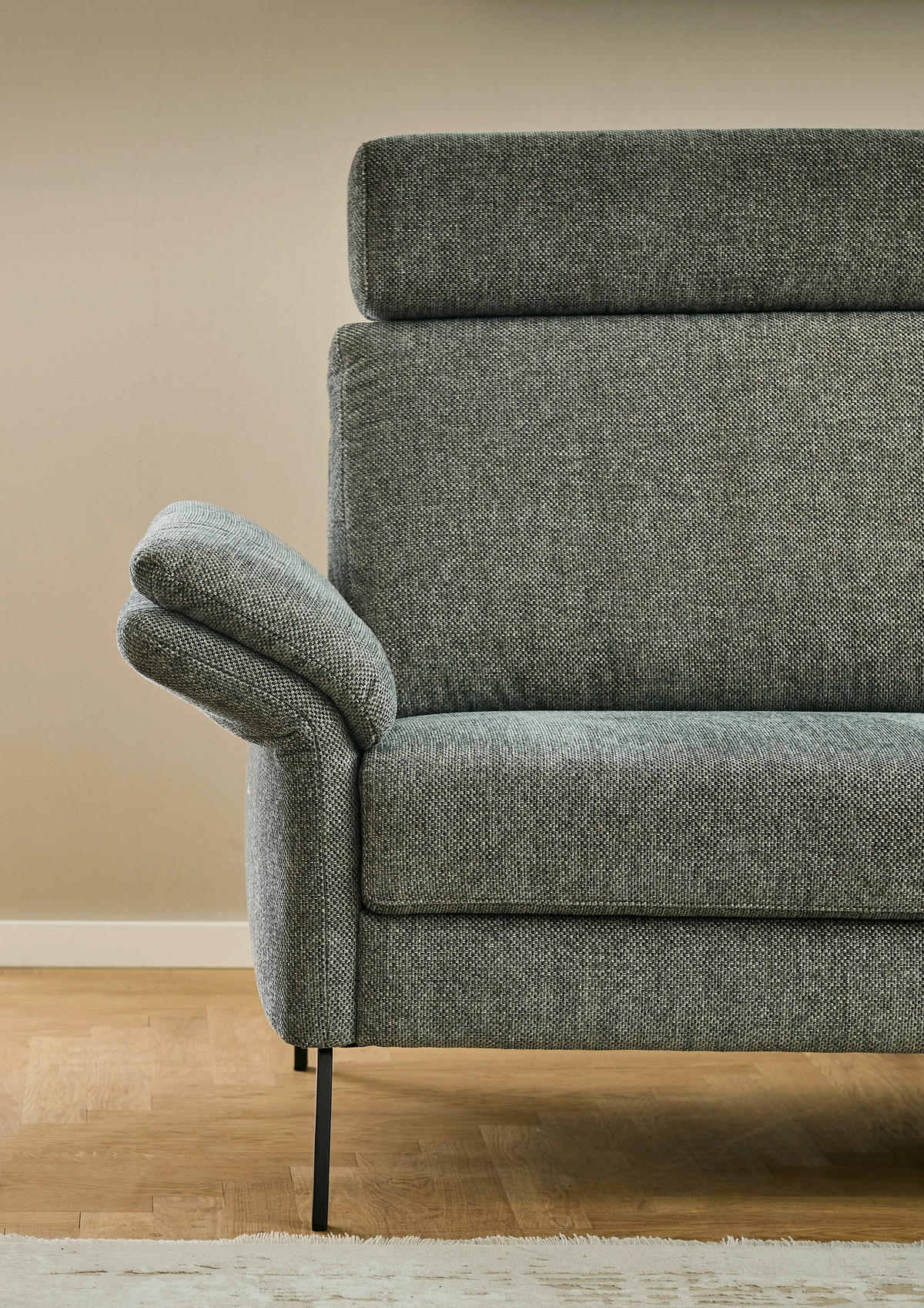 ECKSOFA 269/249 cm  in Chenille Olivgrün Rücken echt  269/249 cm  - Schwarz/Olivgrün, KONVENTIONELL, Textil/Metall (269/249cm) - Pure Home Comfort