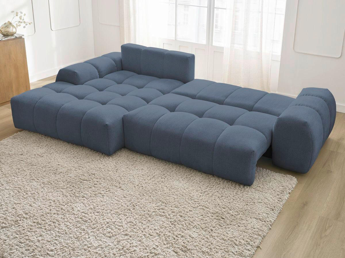 ECKSCHLAFSOFA EVEREST  mit Rücken echt, Armteil links, Armteil rechts Flachgewebe Dunkelblau  - Schwarz/Dunkelblau, MODERN, Kunststoff/Textil (318/180cm) - Livetastic