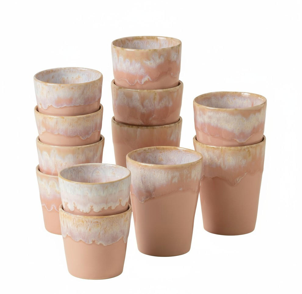 KAFFEE-/TASSEN & -BECHER SET GRESPRESSO 12-teilig  - Weiß Hochglanz/Altrosa, Basics, Keramik - Costa Nova