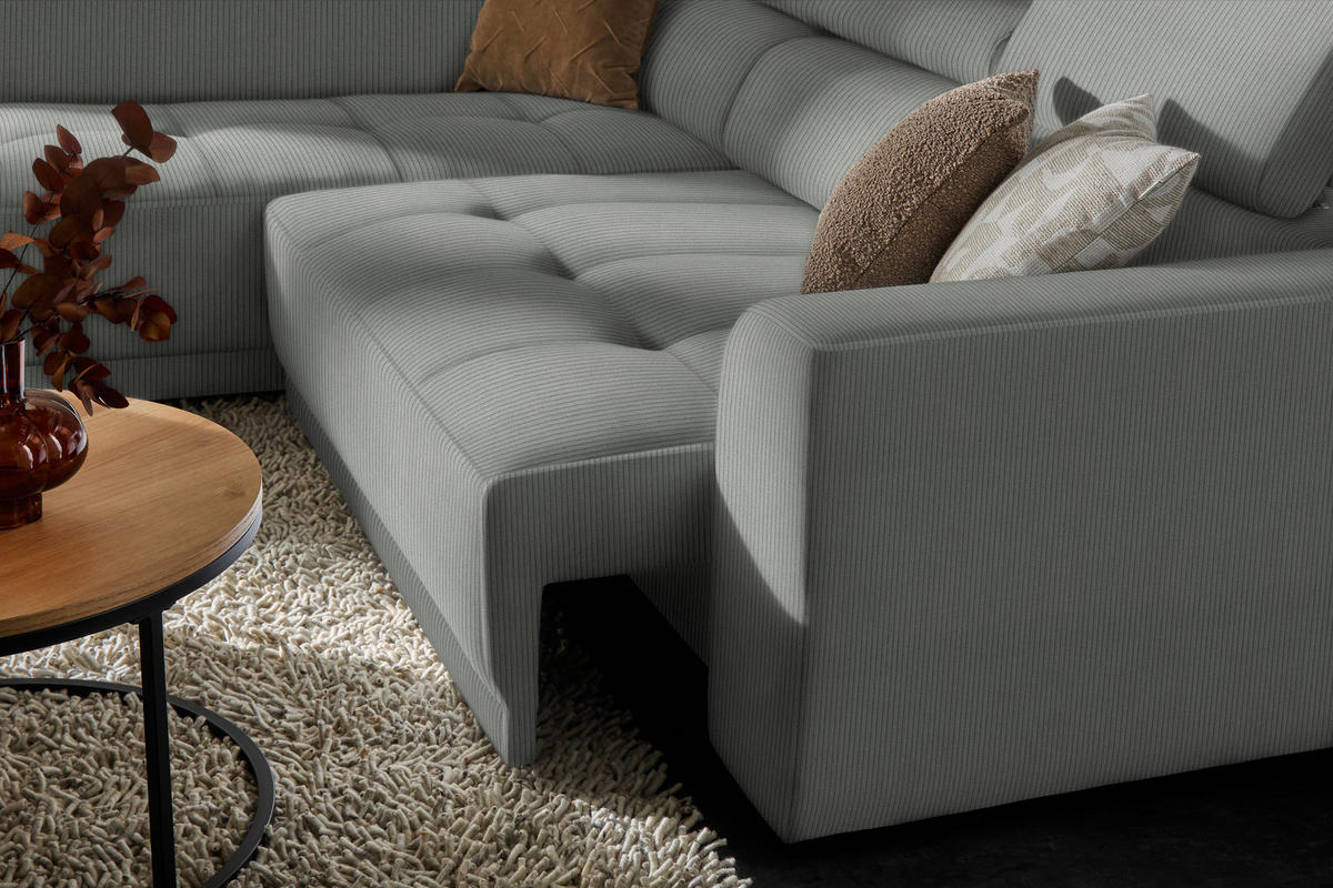 ECKSOFA in Feincord Grau  - Schwarz/Grau, Design, Kunststoff/Textil (205/284cm) - MID.YOU