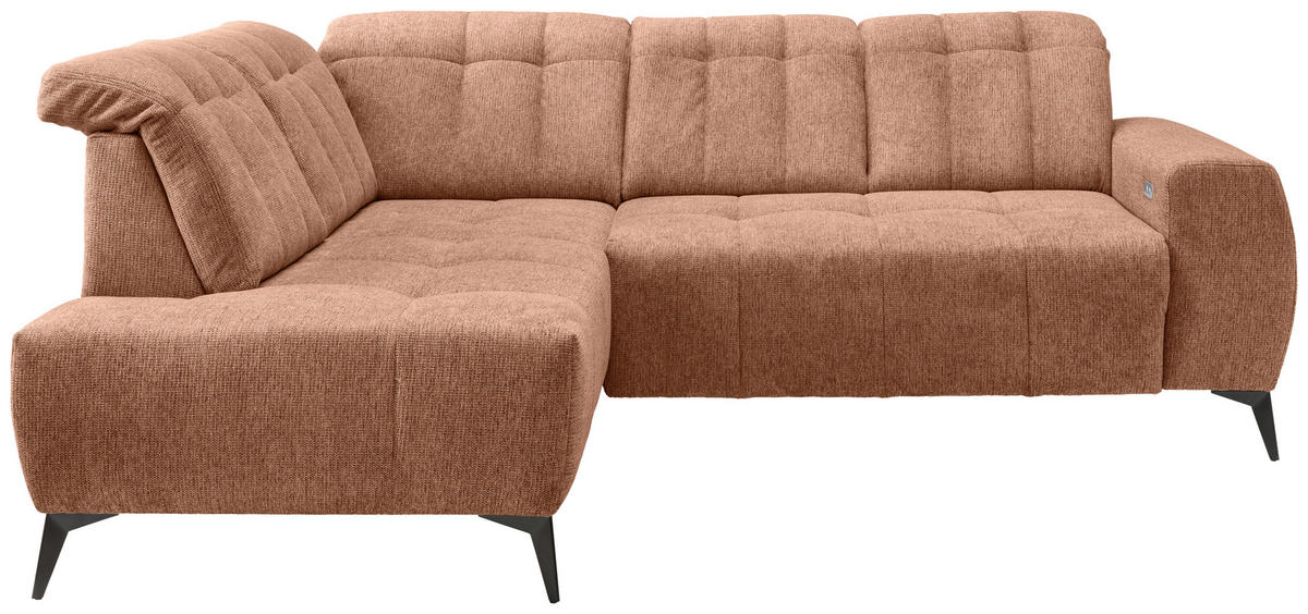 ECKSOFA Koralle Chenille  - Koralle/Schwarz, MODERN, Textil/Metall (200/261cm) - Livetastic