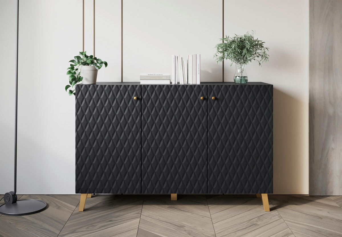 KOMODA, črna  - zlate barve/črna, Trend, umetna masa/leseni material (120/76/39cm) - Livetastic