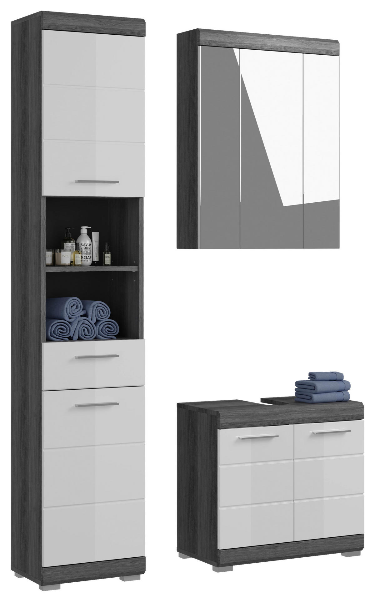 BADEZIMMER 3-teilig  in 97 cm  - Weiß Hochglanz, MODERN, Holzwerkstoff/Kunststoff (97cm) - MID.YOU