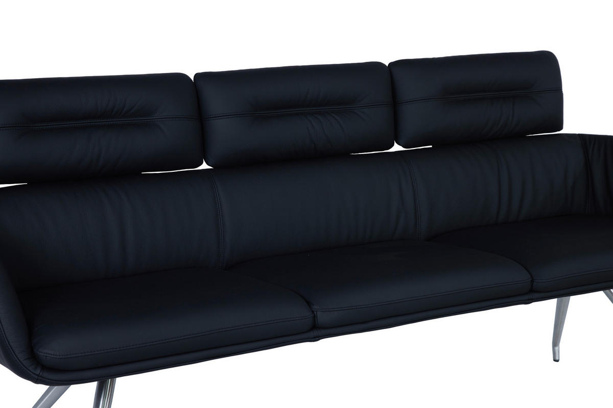 SITZBANK 200/92,5/67 cm Echtleder Schwarz, Edelstahlfarben  - Edelstahlfarben/Schwarz, Design, Leder/Metall (200/92,5/67cm) - Dieter Knoll