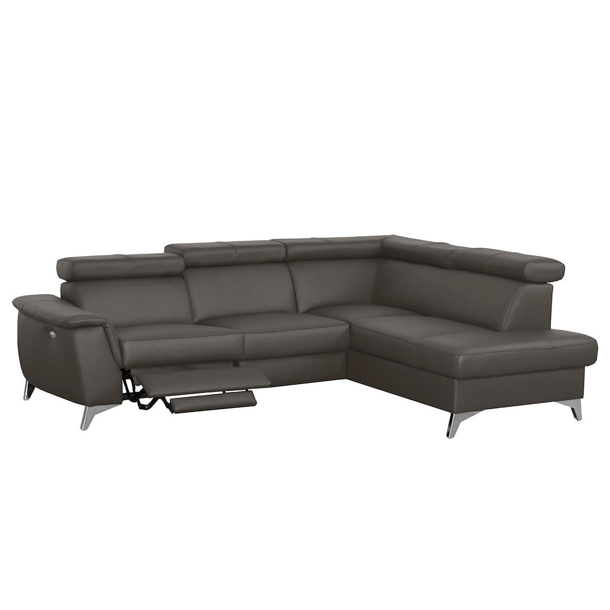 ECKSOFA Dunkelbraun Echtleder Lederlook  - Chromfarben/Dunkelbraun, Design, Leder/Textil (257/197cm) - Livetastic