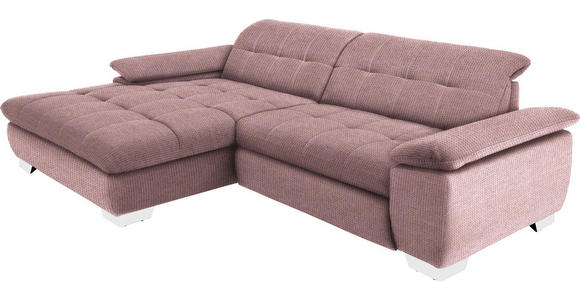 ECKSOFA  in Mikrofaser Altrosa Rücken echt, Kopfteilverstellung  180/265 cm  - Chromfarben/Altrosa, Design, Textil/Metall (180/265cm) - Carryhome